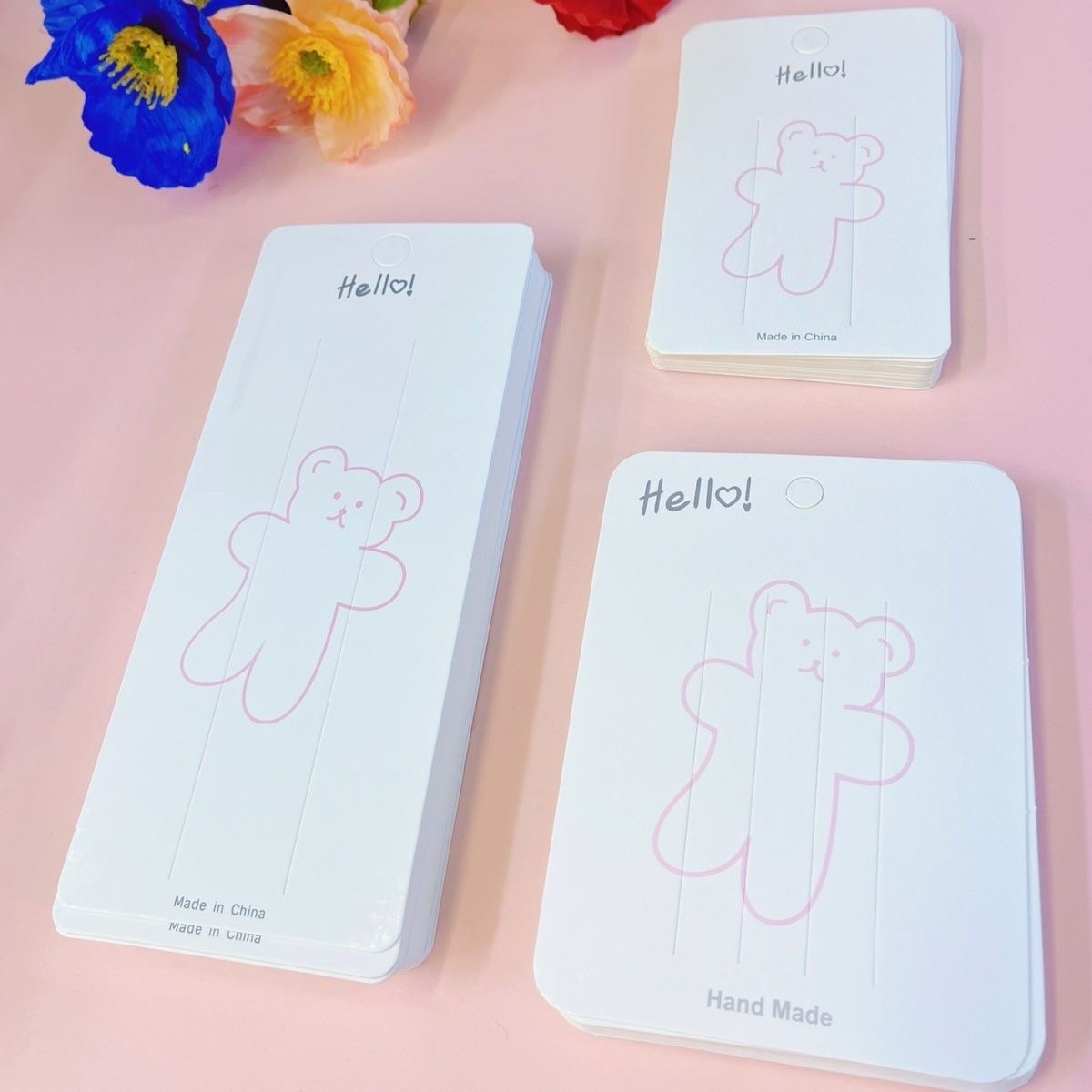 饰品包装卡片DIY粉色小熊卡片包装发夹儿童饰品展示卡纸产品图