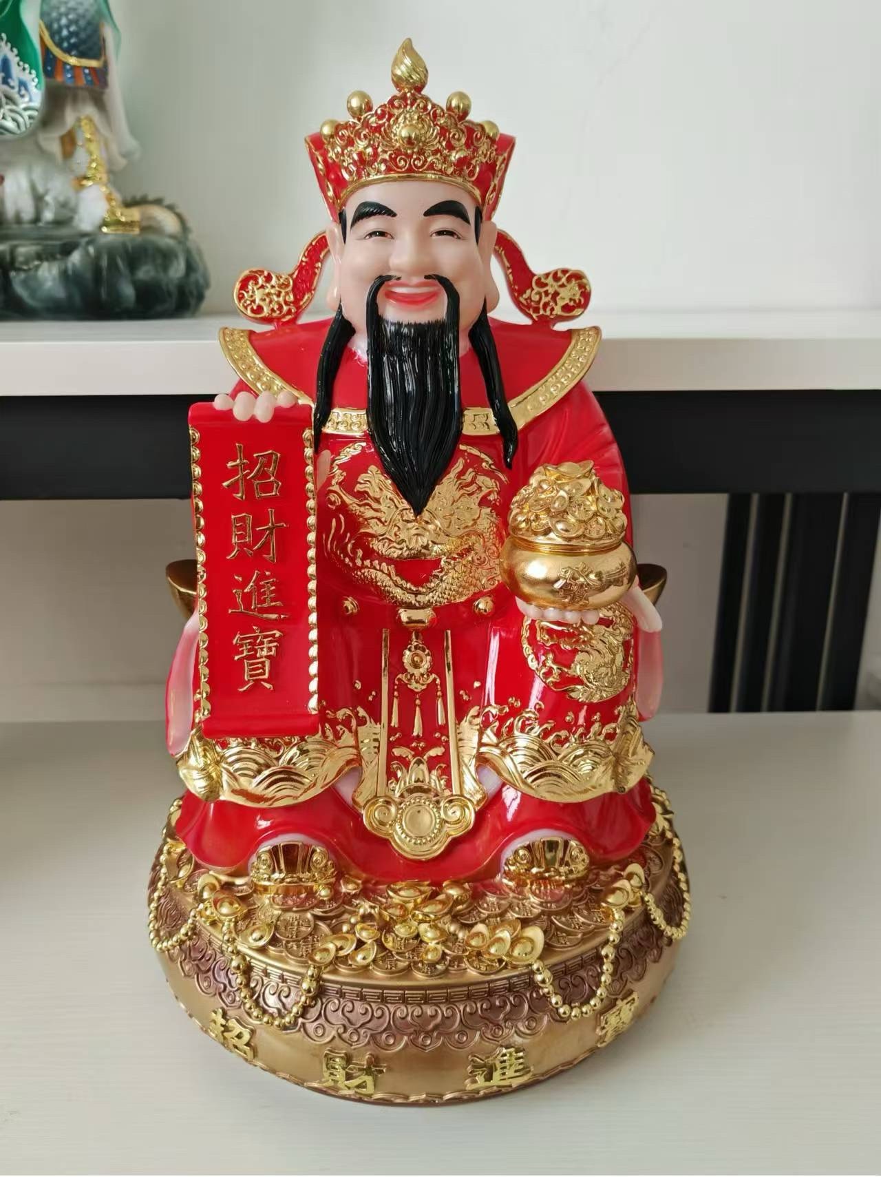 中国传统宗教神像开怀大笑财神爷文财神吉祥文字捧元宝玉如意家居装饰摆件供奉用品工艺品产品图