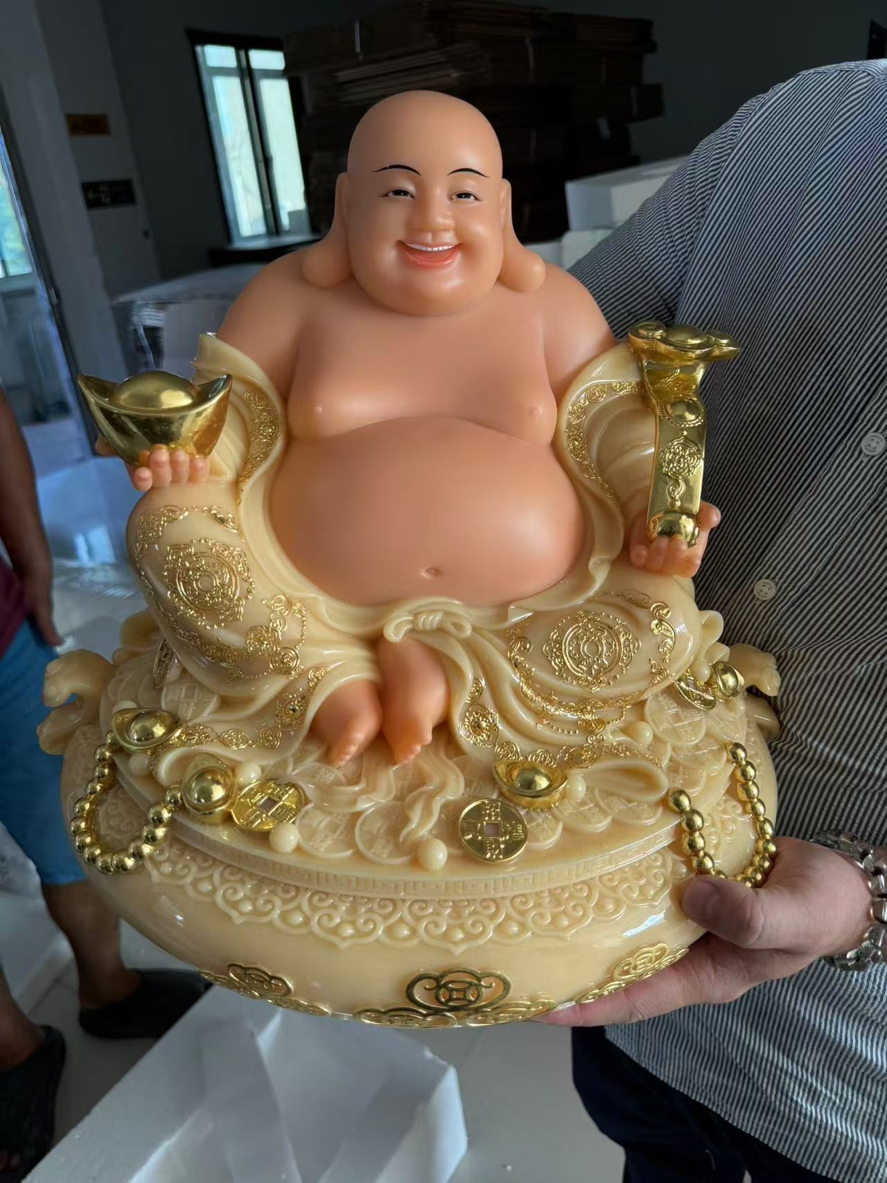 开口大笑大肚佛弥勒佛摆件佛像汉白玉佛教佛具工艺品供奉款禅意佛细节图