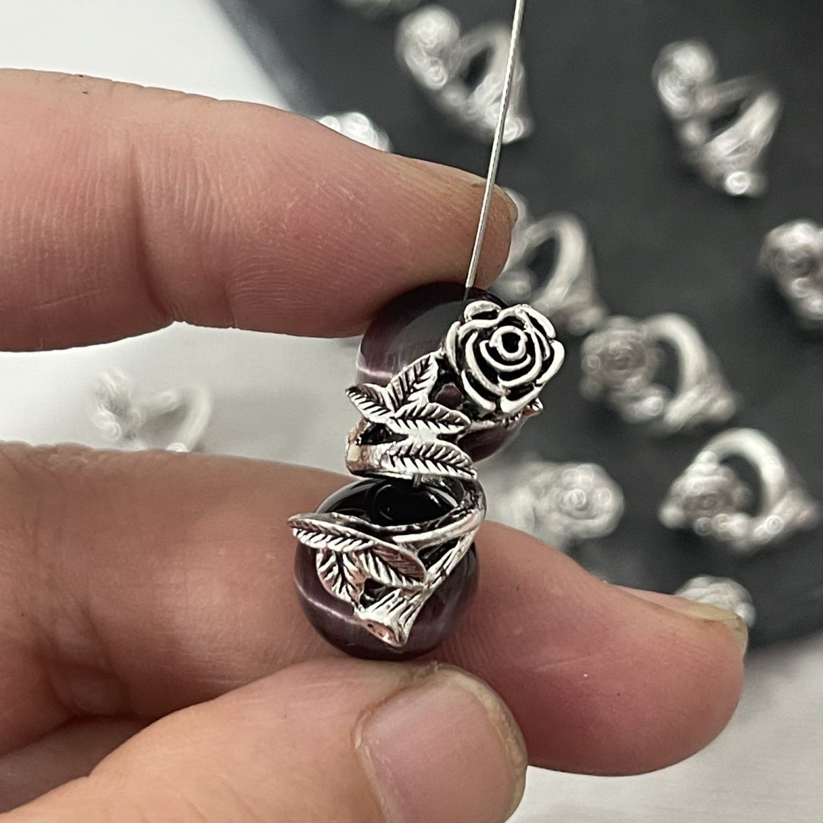 玫瑰花 隔珠合金藏银隔珠手工diy饰品配件项链手链材料饰品配件白底实物图