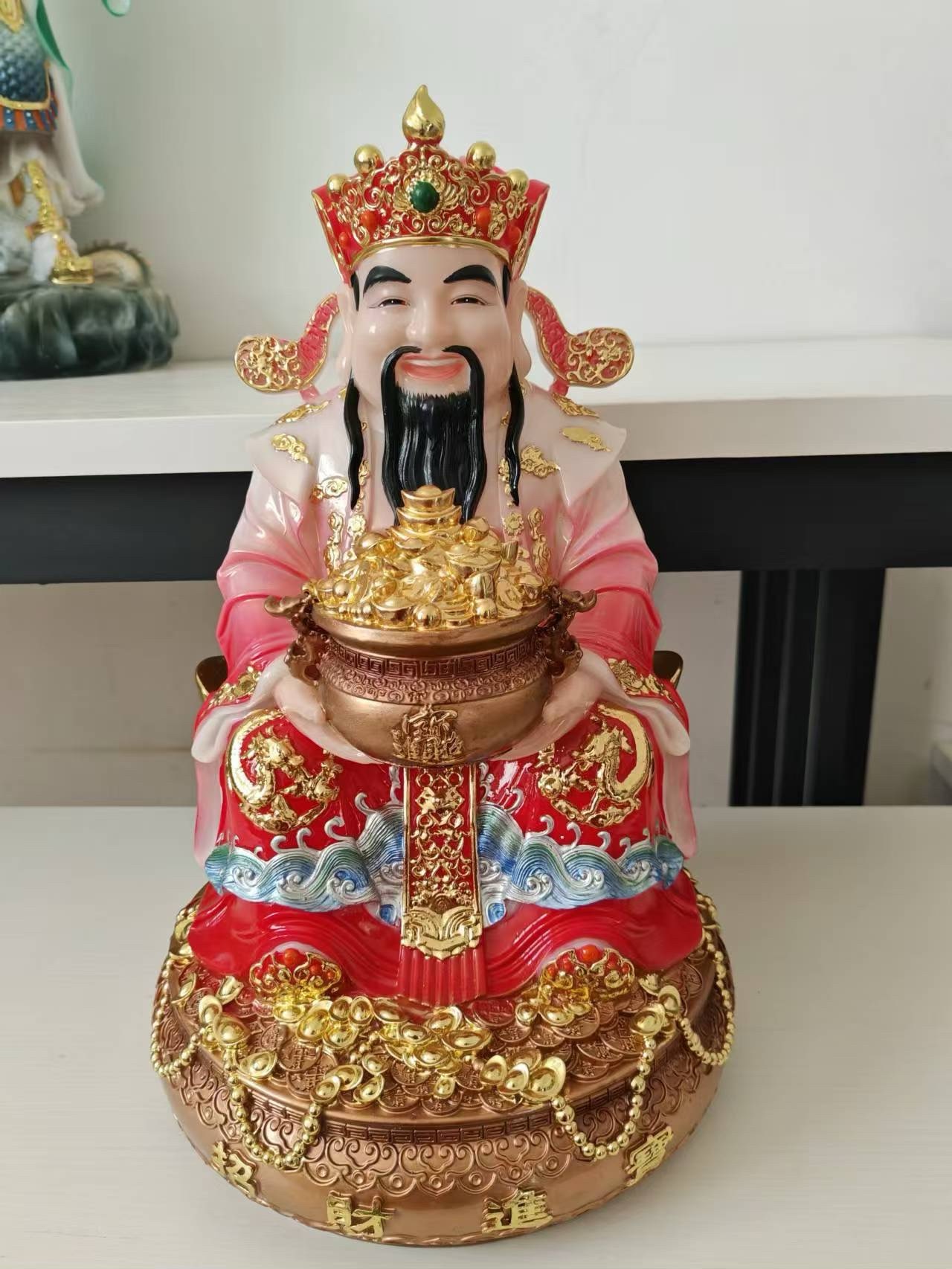 中国传统宗教神像开怀大笑财神爷文财神吉祥文字捧元宝玉如意家居装饰摆件供奉用品工艺品细节图