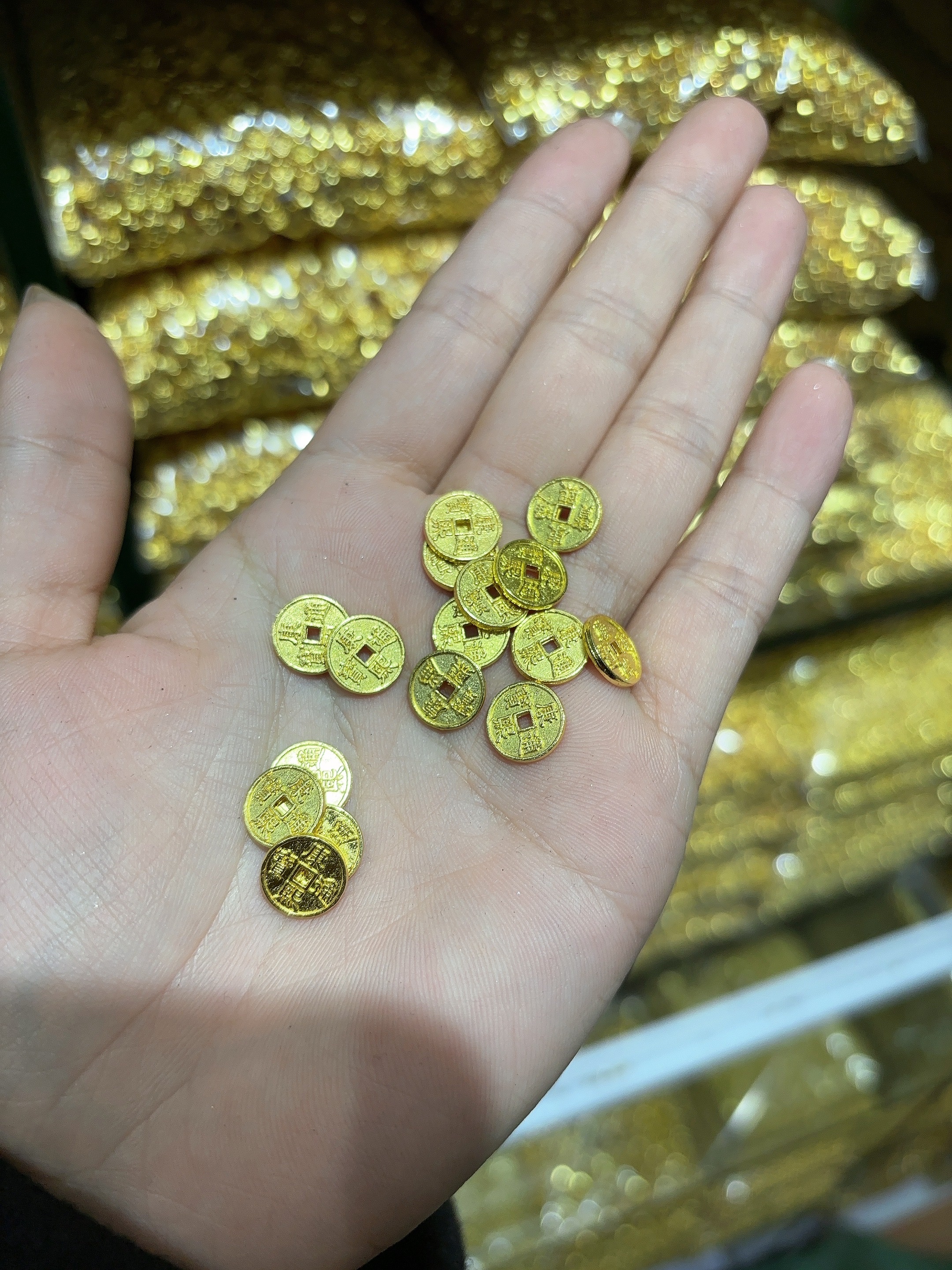 金色五帝钱一套 diy配件手工编织手绳项链文玩佛珠手链手串配饰品饰品配件白底实物图