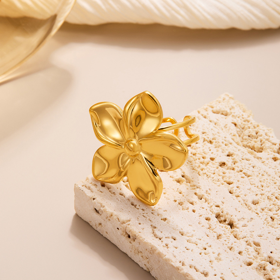 ins风跨境液态钛钢高级小众戒指女设计款指环花朵新款戒指戒指钛钢详情图5