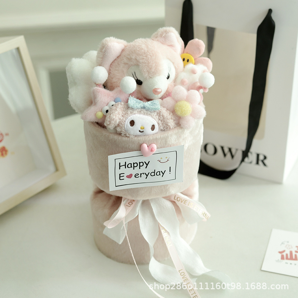 网红三丽鸥玩偶花束成品毛绒公仔送女朋友生日礼物女生闺蜜节礼品白底实物图