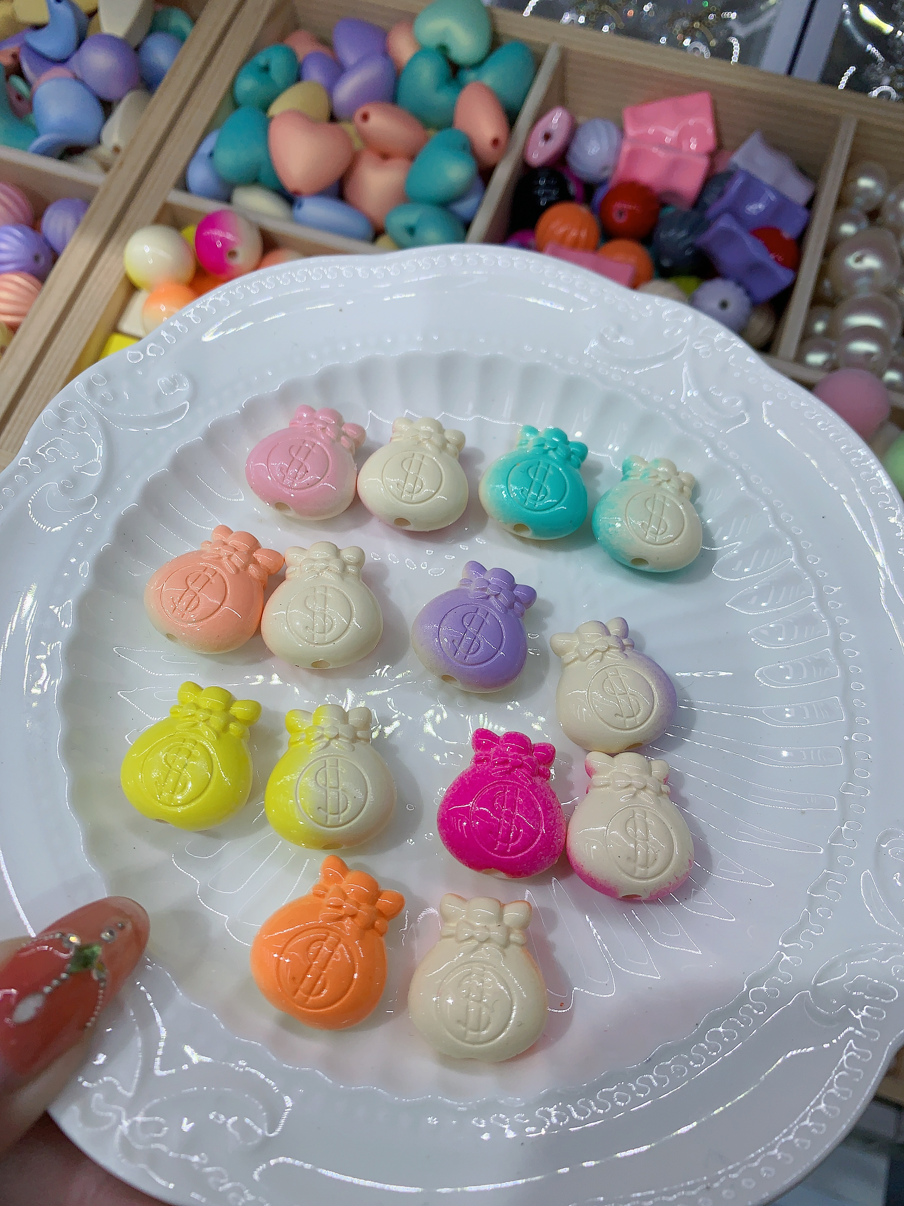 ABS仿珍珠塑料珠双色烤漆卡18新年福袋手工DIY包扣项链手链饰品精选配件包装红包产品图