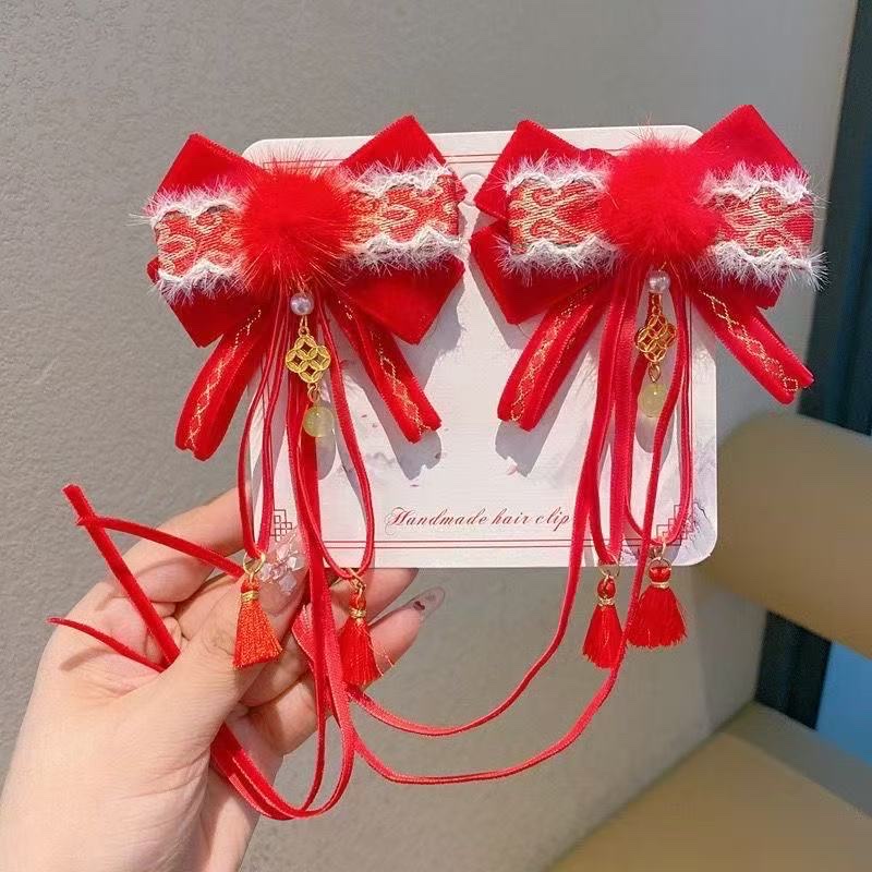 Winter children's ancient-style hair clips, hair clips with flocking