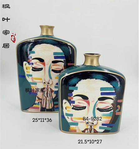Modern light luxury figure abstract hand-painted art ceramic jars, simple living room sofa coffee table ornaments, decorative paintings, Xuan decorative ceramic home ornaments detail image 3