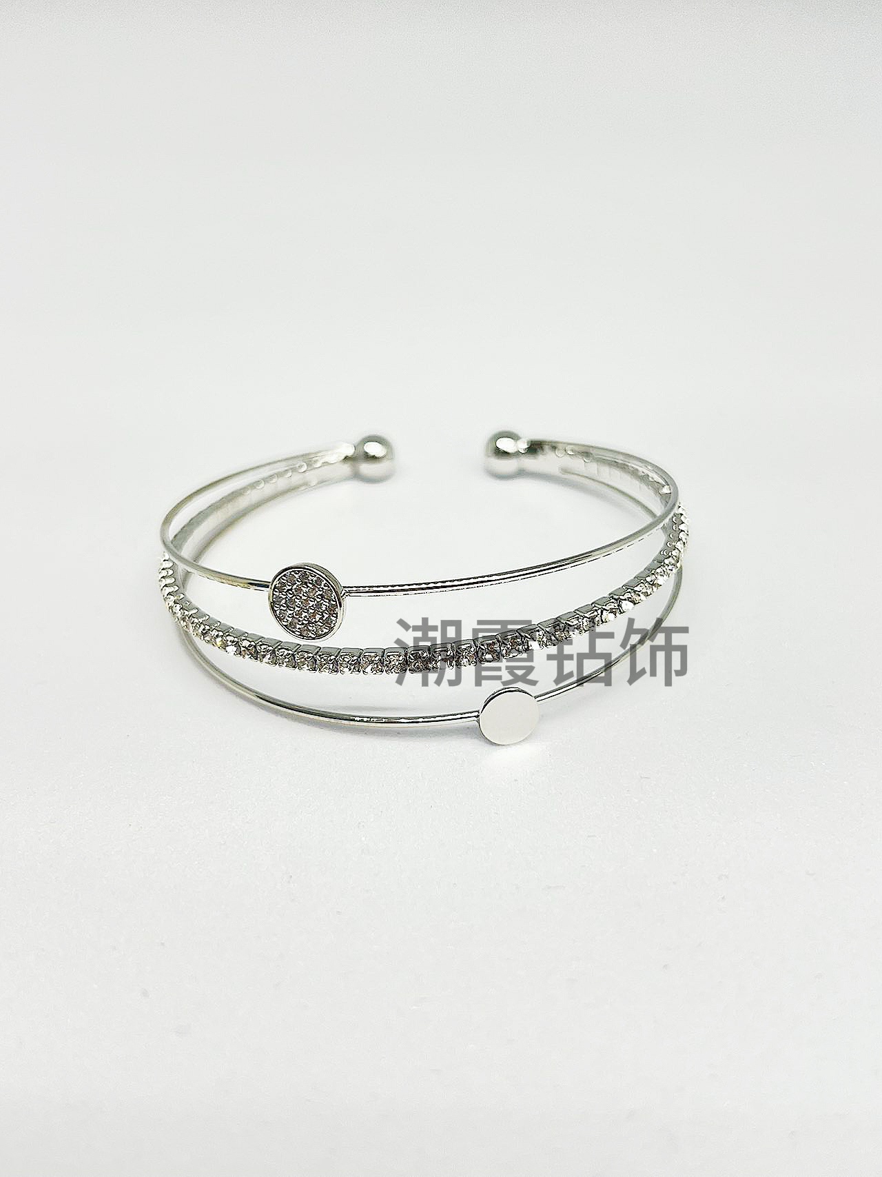 Trendy diamond jewelry simple bracelet, water diamond slightly inlaid zircon open three-layer bracelet accessory detail image 1