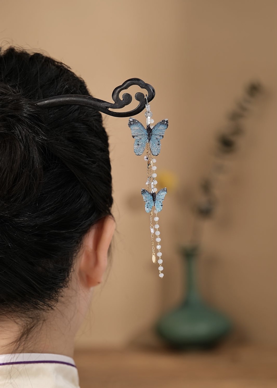 树叶蝴蝶冰蝶发簪图