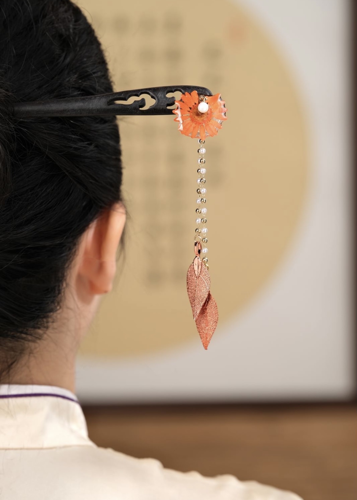 真树叶真花小雏菊红色发簪