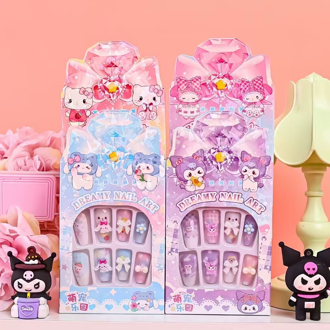 儿童可爱三丽鸥系列美甲贴儿童精美指甲贴库洛米美乐蒂指甲贴纸小朋友 白底实物图