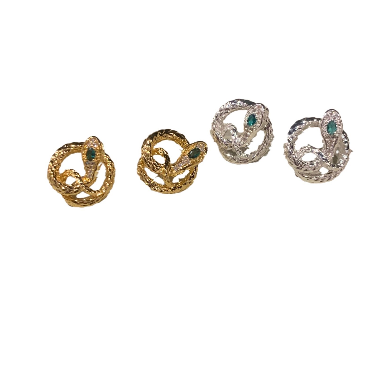 轻奢小众设计绿色镶嵌绿蛇耳钉镂空蛇形耳钉独特高级感耳环耳饰女详情图5