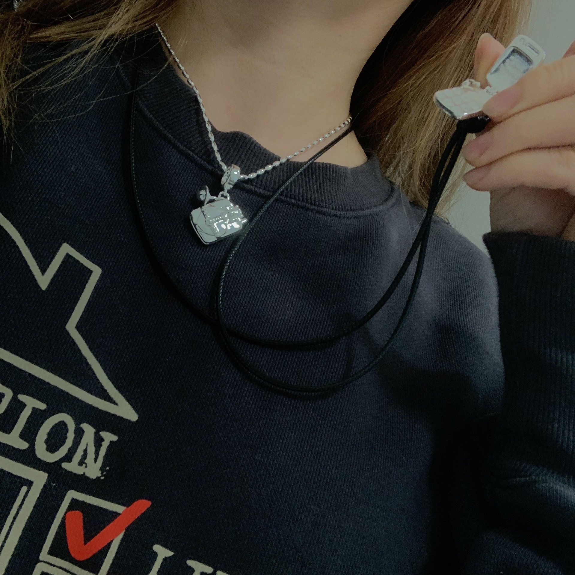 打电话吗？超可爱电话毛衣链项链立体按键韩系ins风皮绳链条款女欧美详情图7