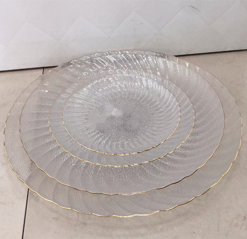 Phoenix-tail glass plate, gold-edge glass plate, gold-edge glass bowl, gold-edge glass plate Specification image