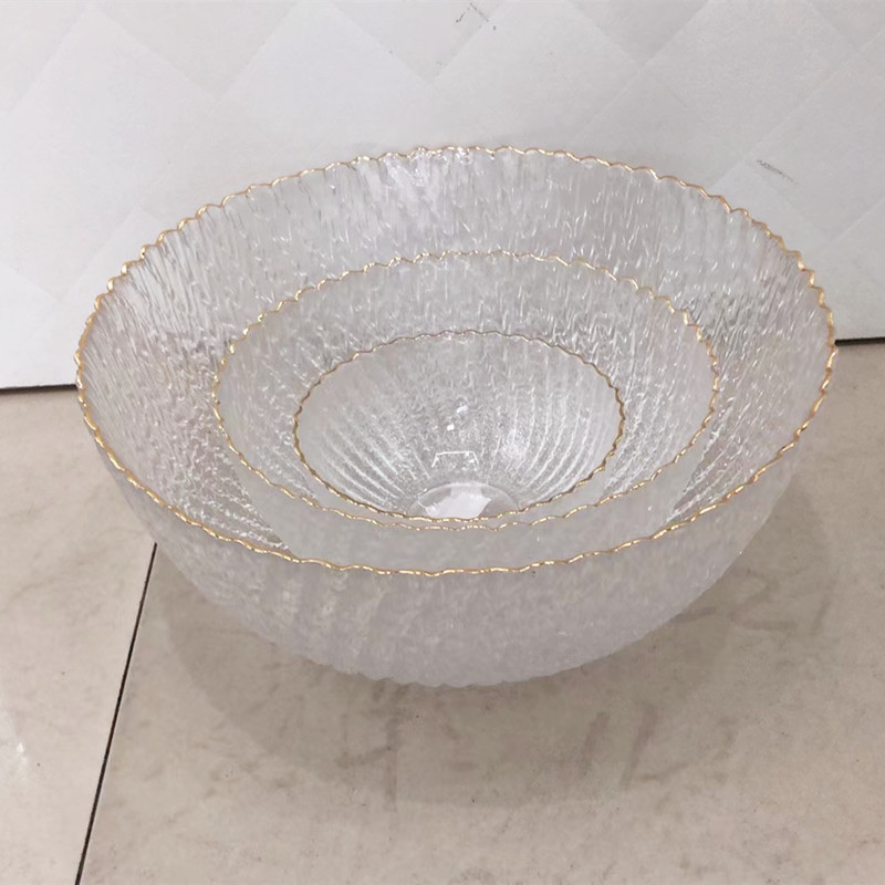 Phoenix-tail glass plate, gold-edge glass plate, gold-edge glass bowl, gold-edge glass plate details Picture