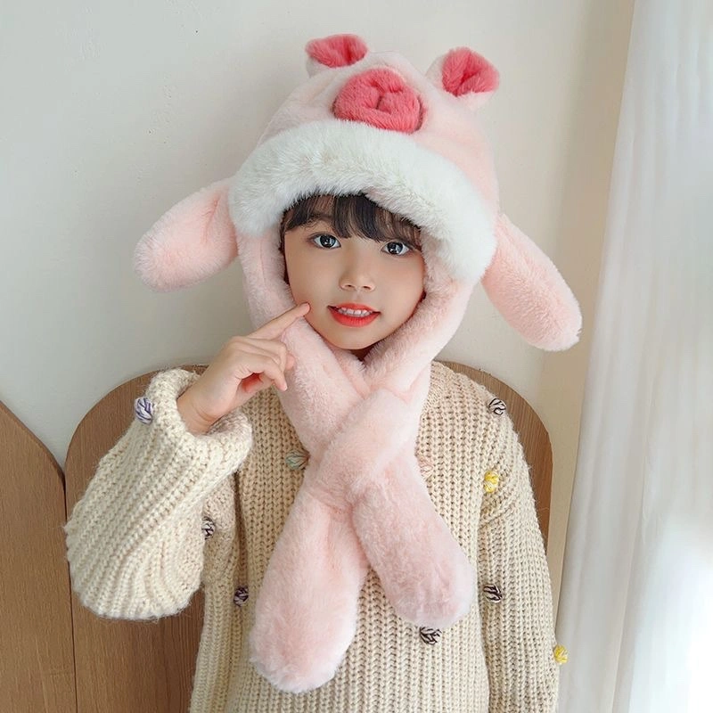 A Capibara hat with moving ears, a children's ear-protecting hat and scarf in one, a plush hat for winter warmth and cold protection detail image 2