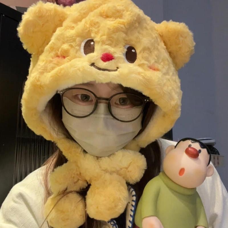 可爱黄油小熊毛绒玩具公仔帽子御风保暖冬天出门保暖帽子毛茸茸女