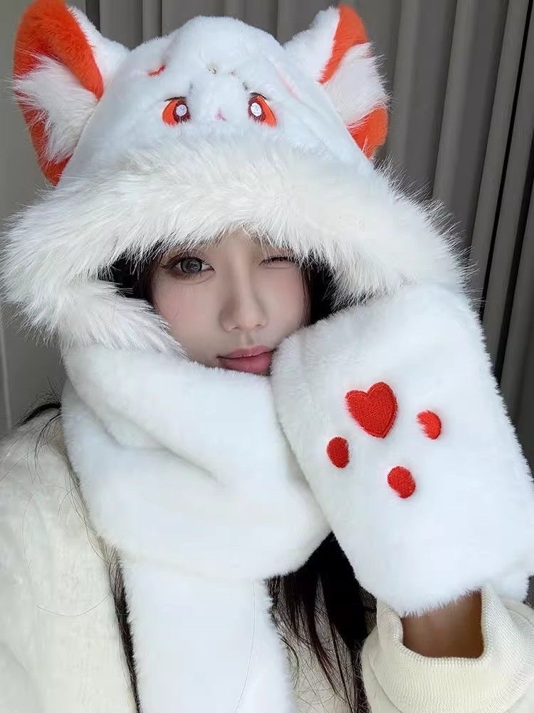 日系万叶猫猫周边毛绒雷锋帽子女男冬天保暖二次元萌趣套头帽子潮