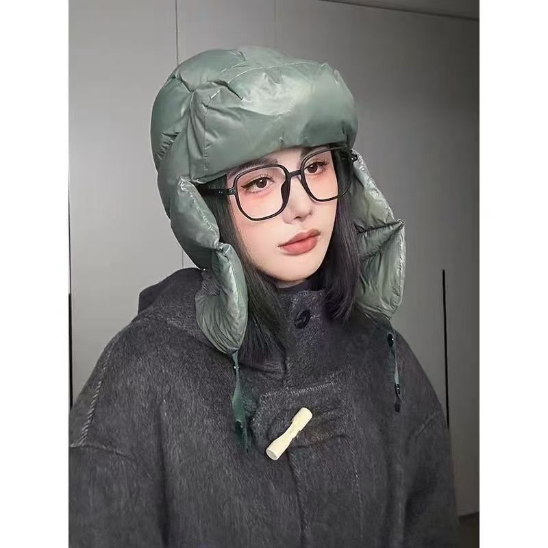 秋冬保暖羽绒皮质雷锋帽子护耳防寒飞行帽户外轻便骑行头盔内胆帽细节图