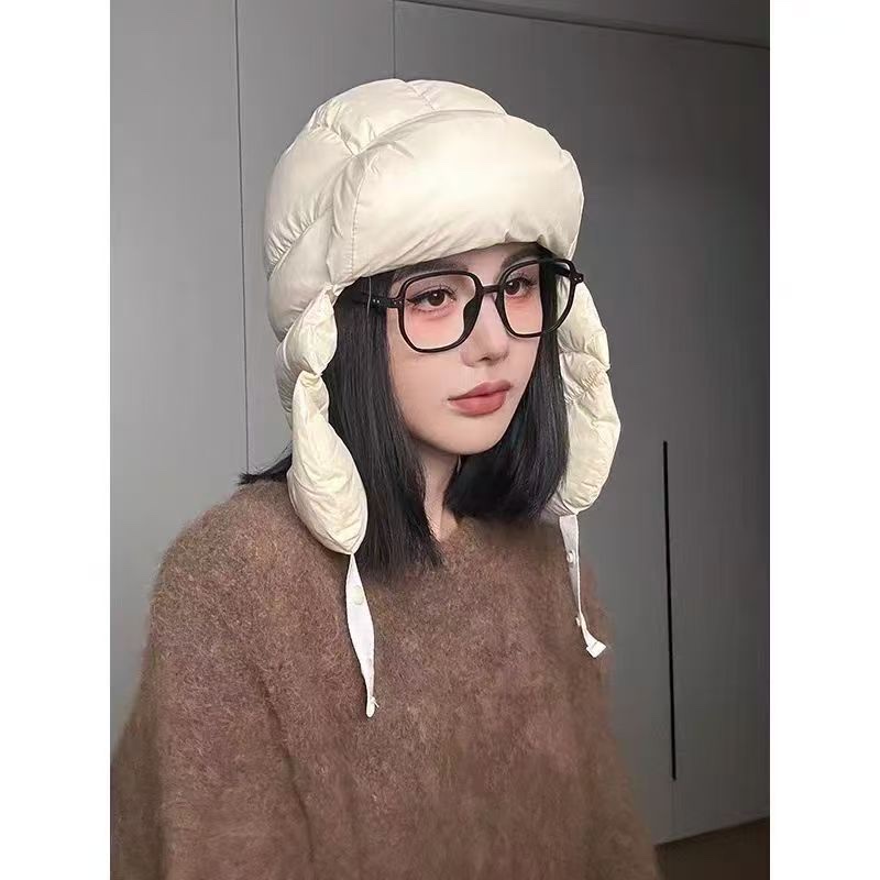 秋冬保暖羽绒皮质雷锋帽子护耳防寒飞行帽户外轻便骑行头盔内胆帽详情图4