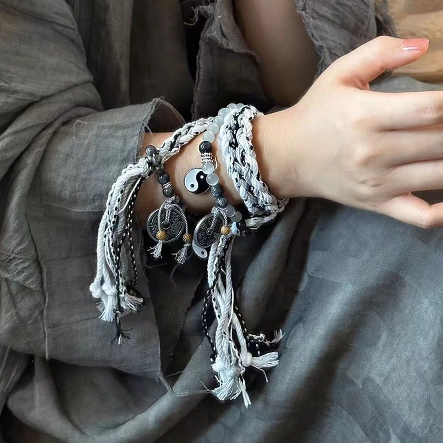 New Chinese-style twin Tai Chi Mountain Ghost Spending money bracelet, men's bracelet, women's woven, niche design couple style bracelet details Picture