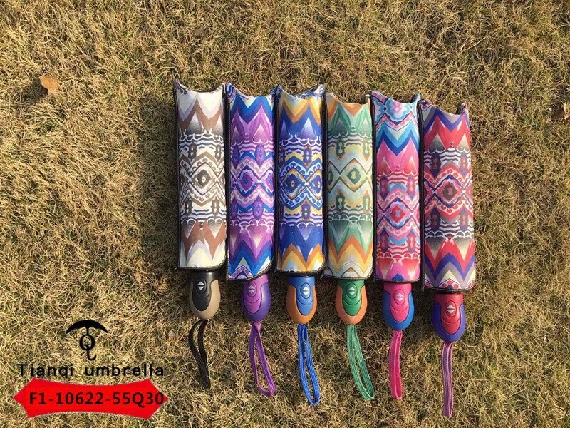 F1-10622-55Q30 Triple fold automatic windproof UV protection retro umbrella full figure