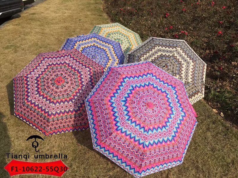 F1-10622-55Q30 Triple fold automatic windproof UV protection retro umbrella Specification drawing
