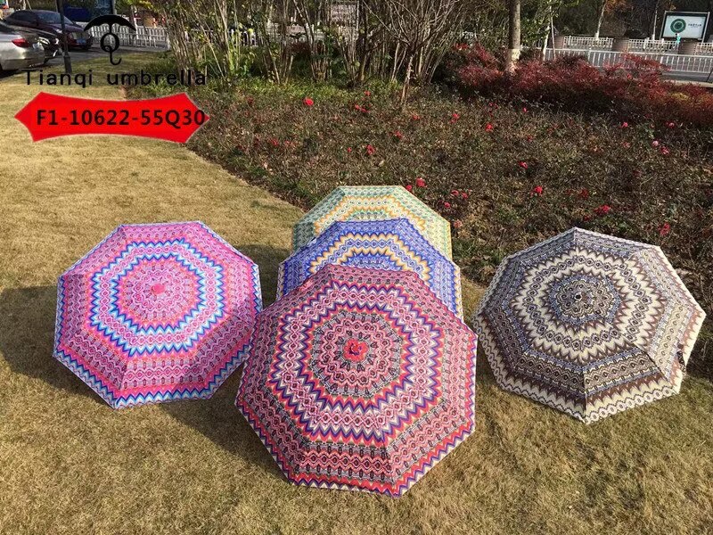 F1-10622-55Q30 Triple fold automatic windproof UV protection retro umbrella details Picture
