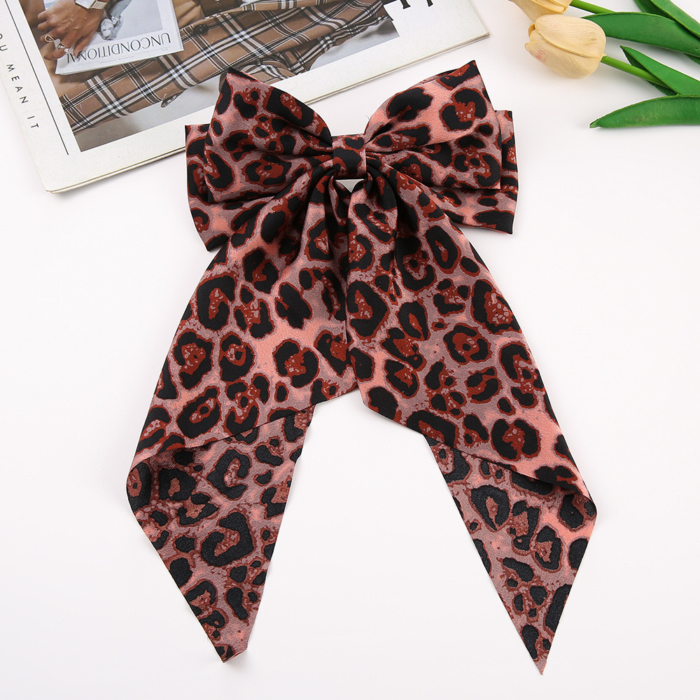 2025复古豹纹飘带发夹 春夏小碎花豹纹飘带发夹 欧美时尚豹纹蝴蝶结发夹