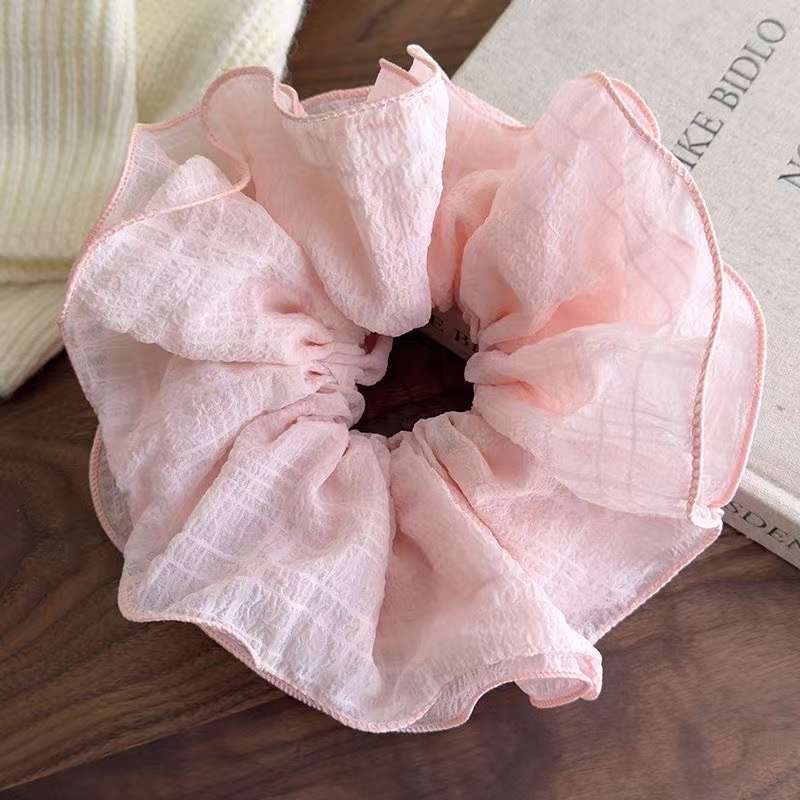 New Spring/Summer 2025 large cream ethereal lace multi-layer pleated black fungus edge high-end large intestine hair band detail image 6