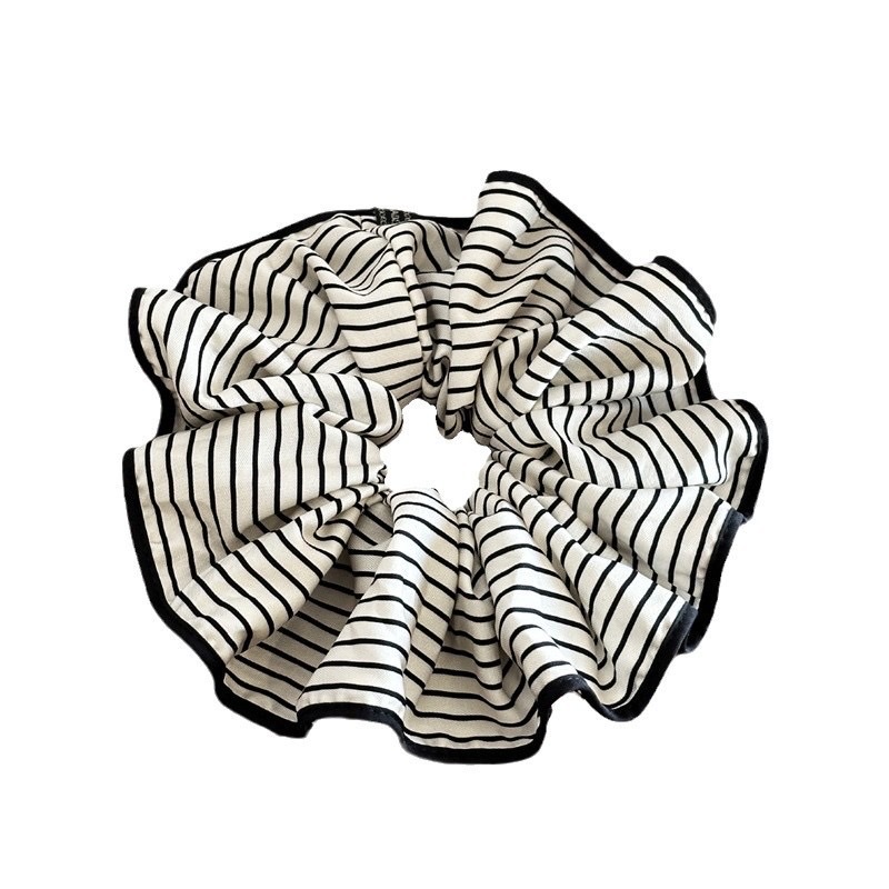 2025 High-end black and white striped large satin large intestine hair band women's fashionable ponytail hair band headwear details Picture