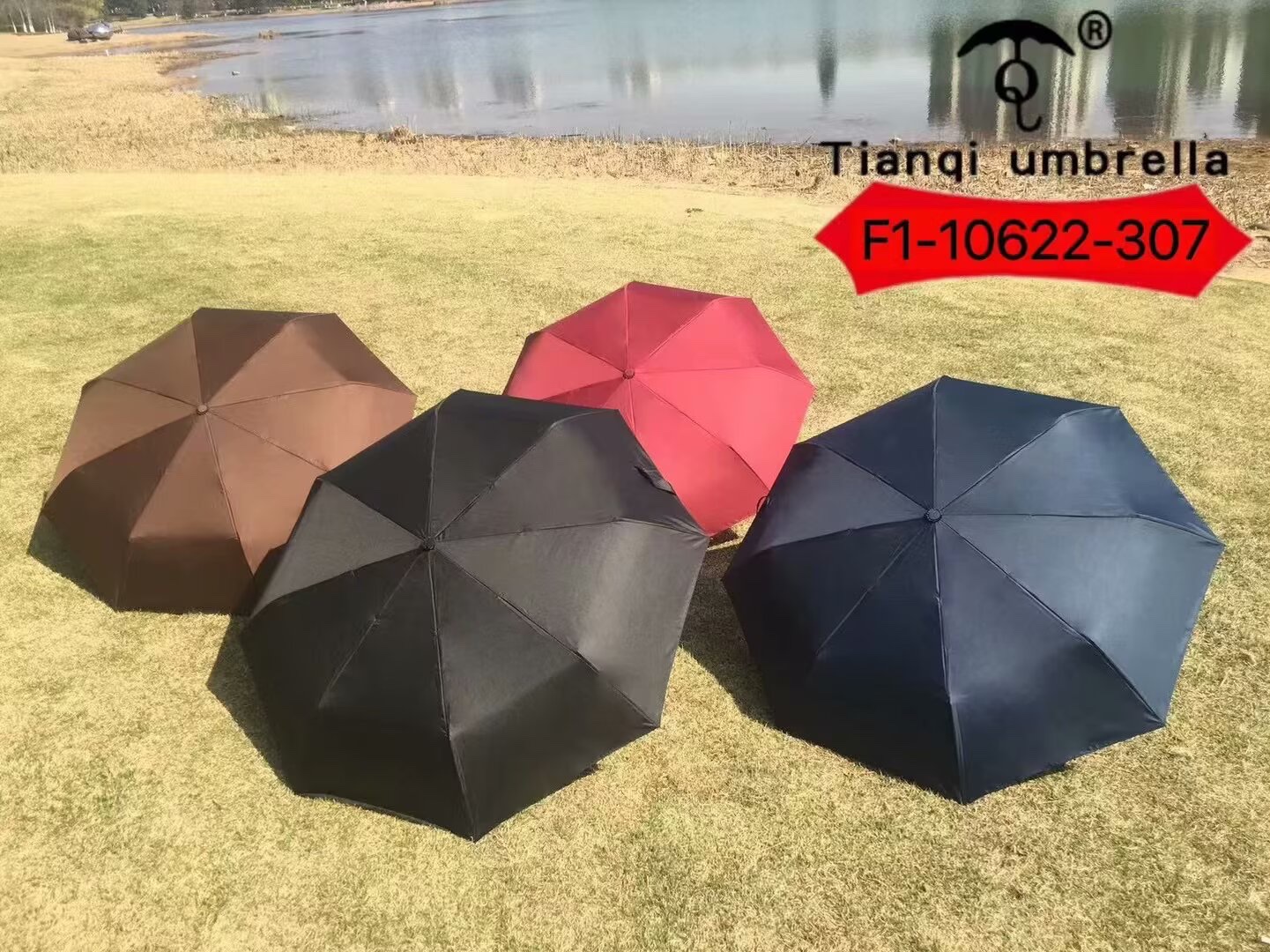 F1-10622-307 Triple fold automatic rain and weather umbrella for men and women Specification drawing