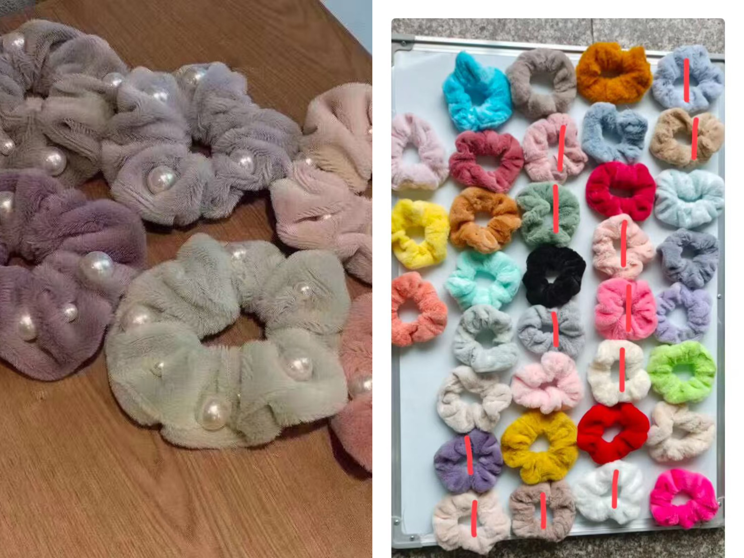 绒圈珍珠发圈，颜色多可供选择，皮筋，发饰，头饰女士蓝色头箍发夹女士拼接韩版发夹产品图