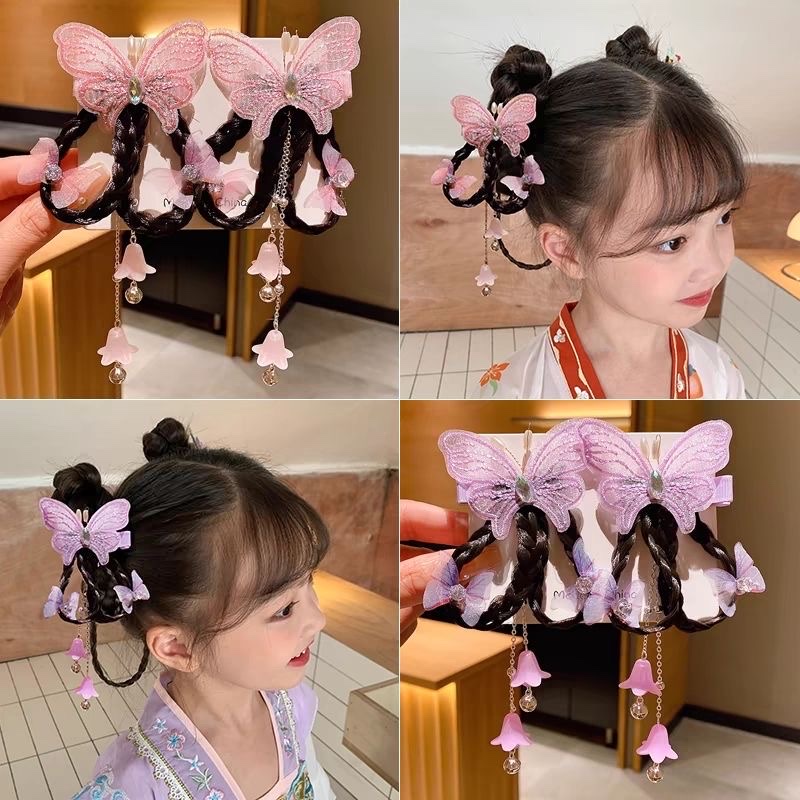新款女童发饰甜美古风汉服配饰蝴蝶对夹儿童发卡头饰可爱流苏假发发夹
