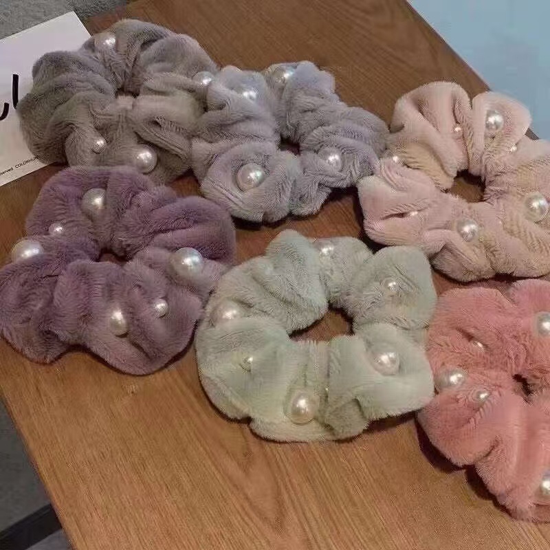 绒圈珍珠发圈，颜色多可供选择，皮筋，发饰，头饰女士蓝色头箍发夹女士拼接韩版发夹图