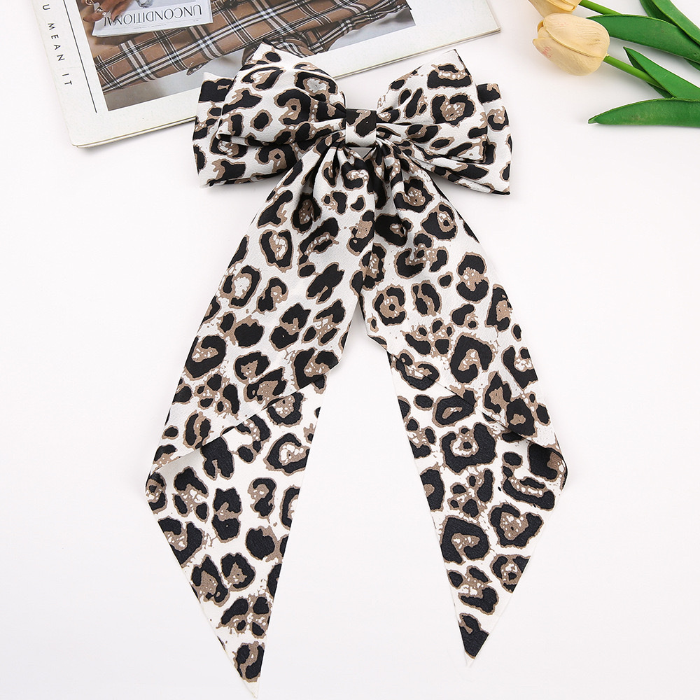 2025 Retro leopard Print Ribbon Hairpins Spring/Summer Small Floral leopard print ribbon hairpins European and American fashion leopard print bow hairpins Specification image