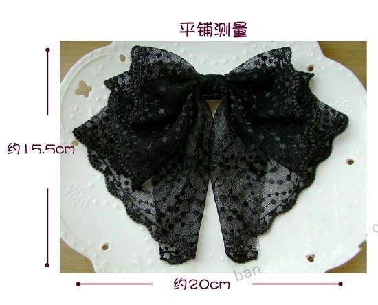 日韩版复古黑色水玉夸张大蕾丝蝴蝶结布艺发夹顶夹弹簧夹马尾夹蝴蝶夹产品图