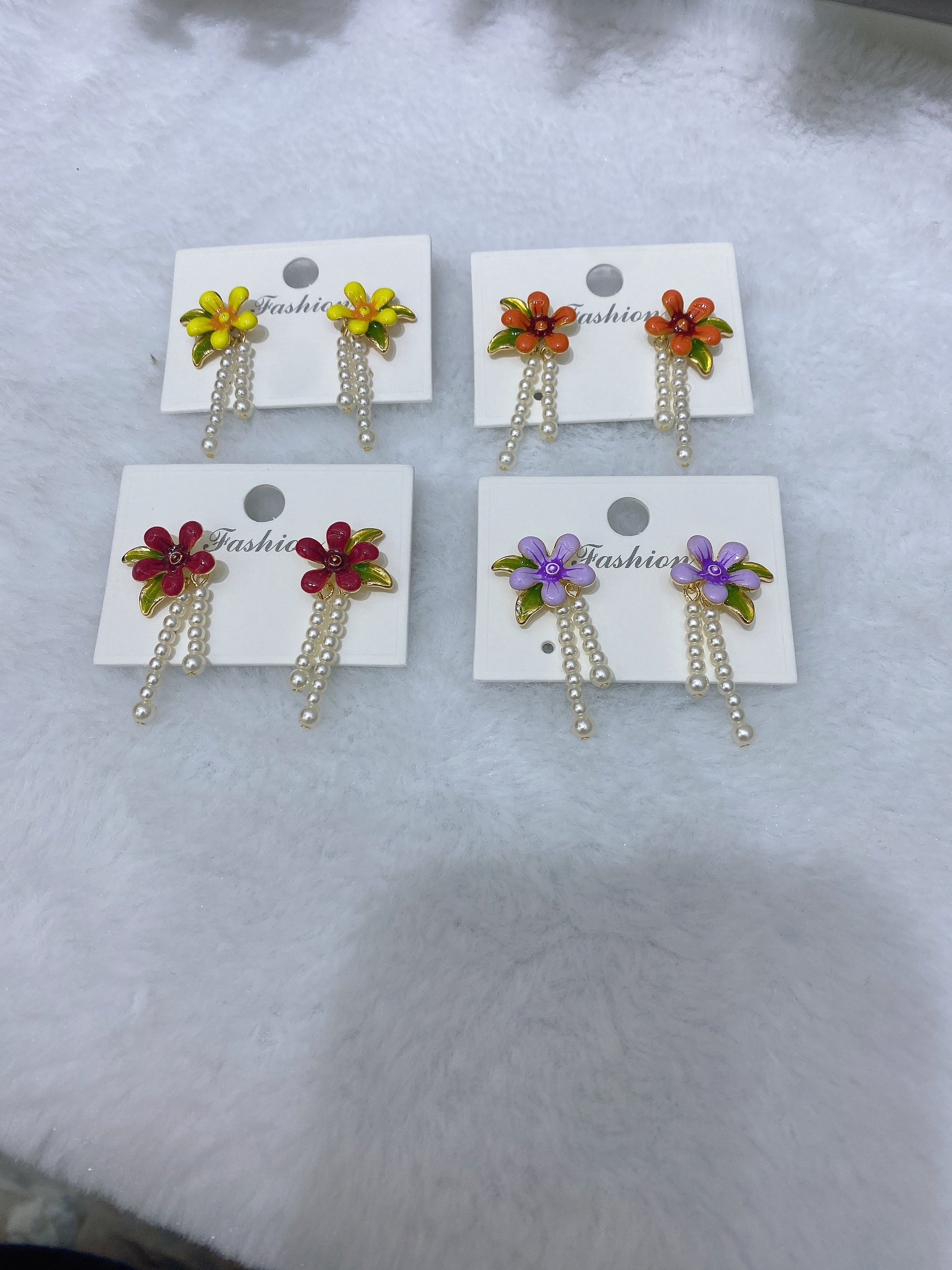 Super fairy-like, sweet and fresh flower pearl earrings, silver needle Korean style, high-end feel, handcrafted oil drop enamel glaze earrings, women's earrings wholesale