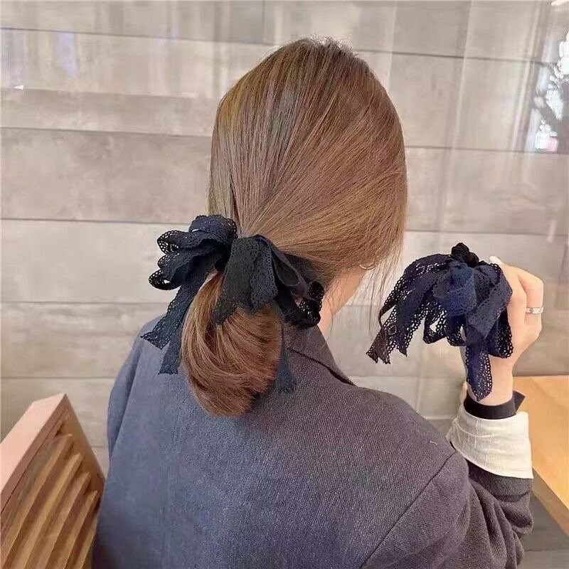 韩国东大门网红同款蕾丝发圈气质轻奢大肠蝴蝶结皮筋头绳发饰品头绳详情图7