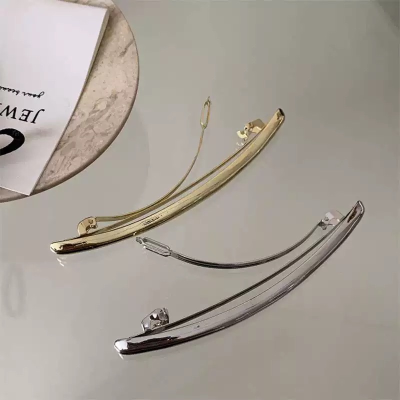 Korean simple metal arc-shaped hairpin spring clip for women, 2025 new style of back head updo one-line clip headwear details Picture