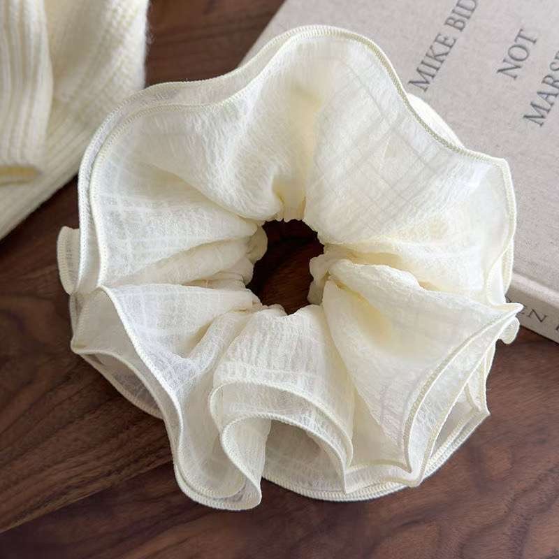 New Spring/Summer 2025 large cream ethereal lace multi-layer pleated black fungus edge high-end large intestine hair band Specification image