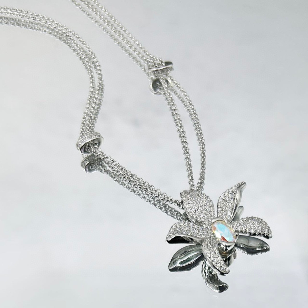 四叶草设计银饰女短款项链 高贵锆石套链 饰品 时尚优雅气质提升