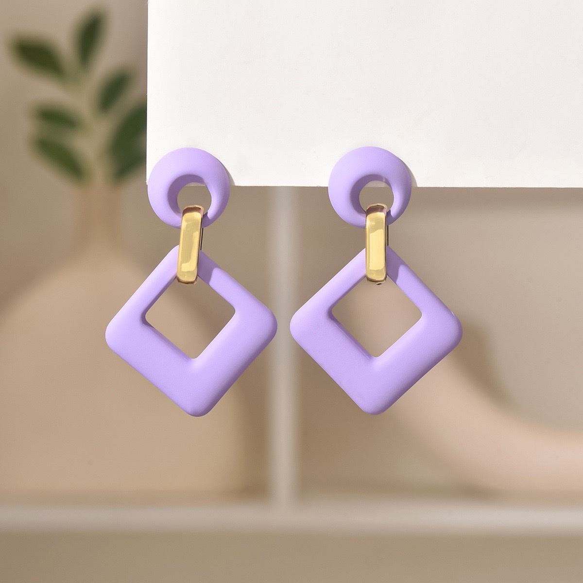 新款方形镂空几何时尚长款耳环夸张个性糖果彩色磨砂高级感耳坠饰饰品