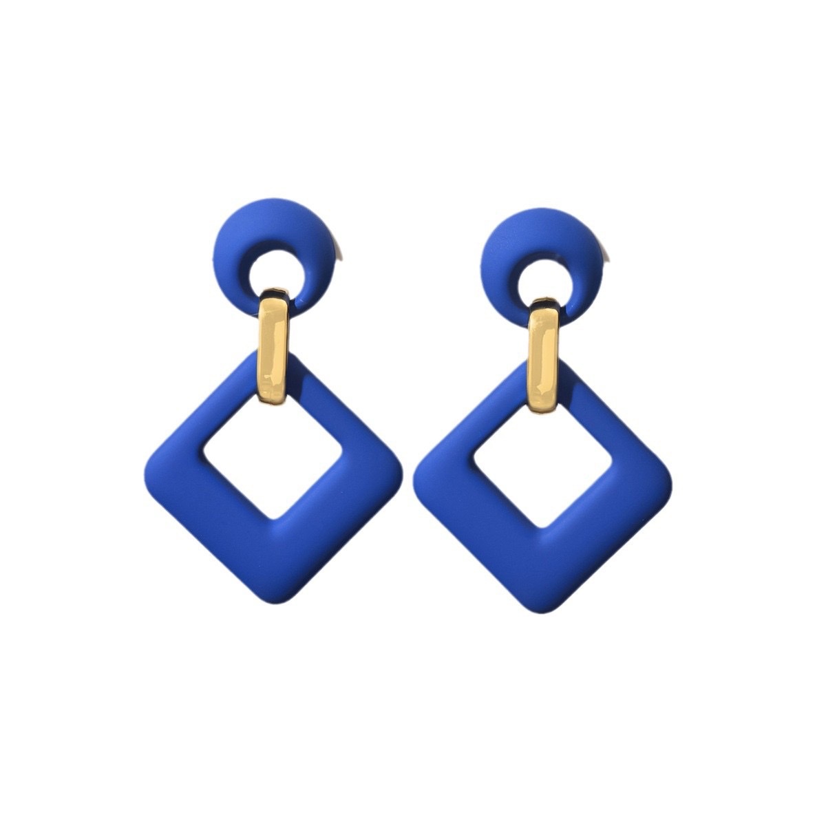 新款方形镂空几何时尚长款耳环夸张个性糖果彩色磨砂高级感耳坠饰饰品白底实物图