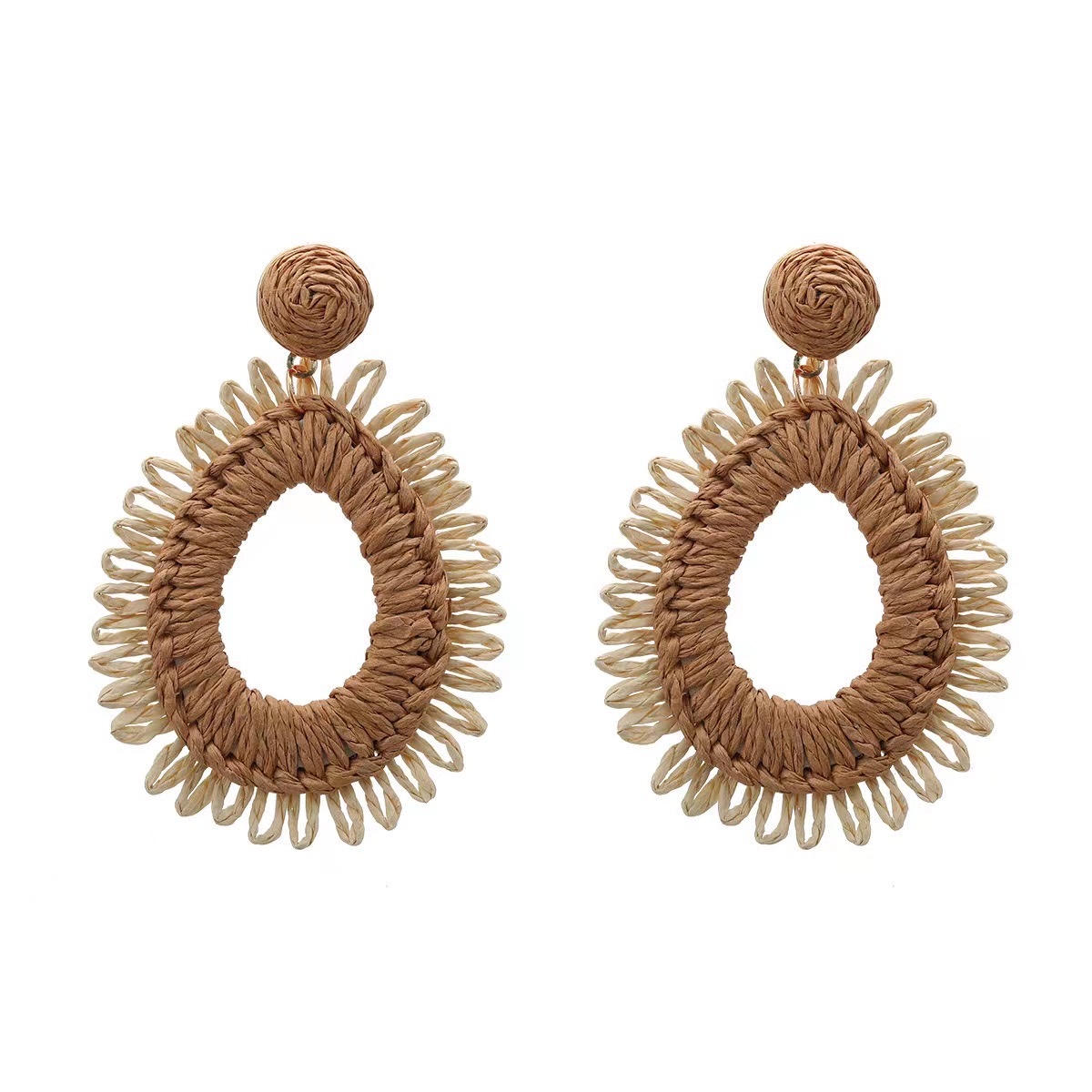 韩国东大门夸张个性拉菲草扇形流苏耳环海岛度假风耳饰时尚耳坠女白底实物图