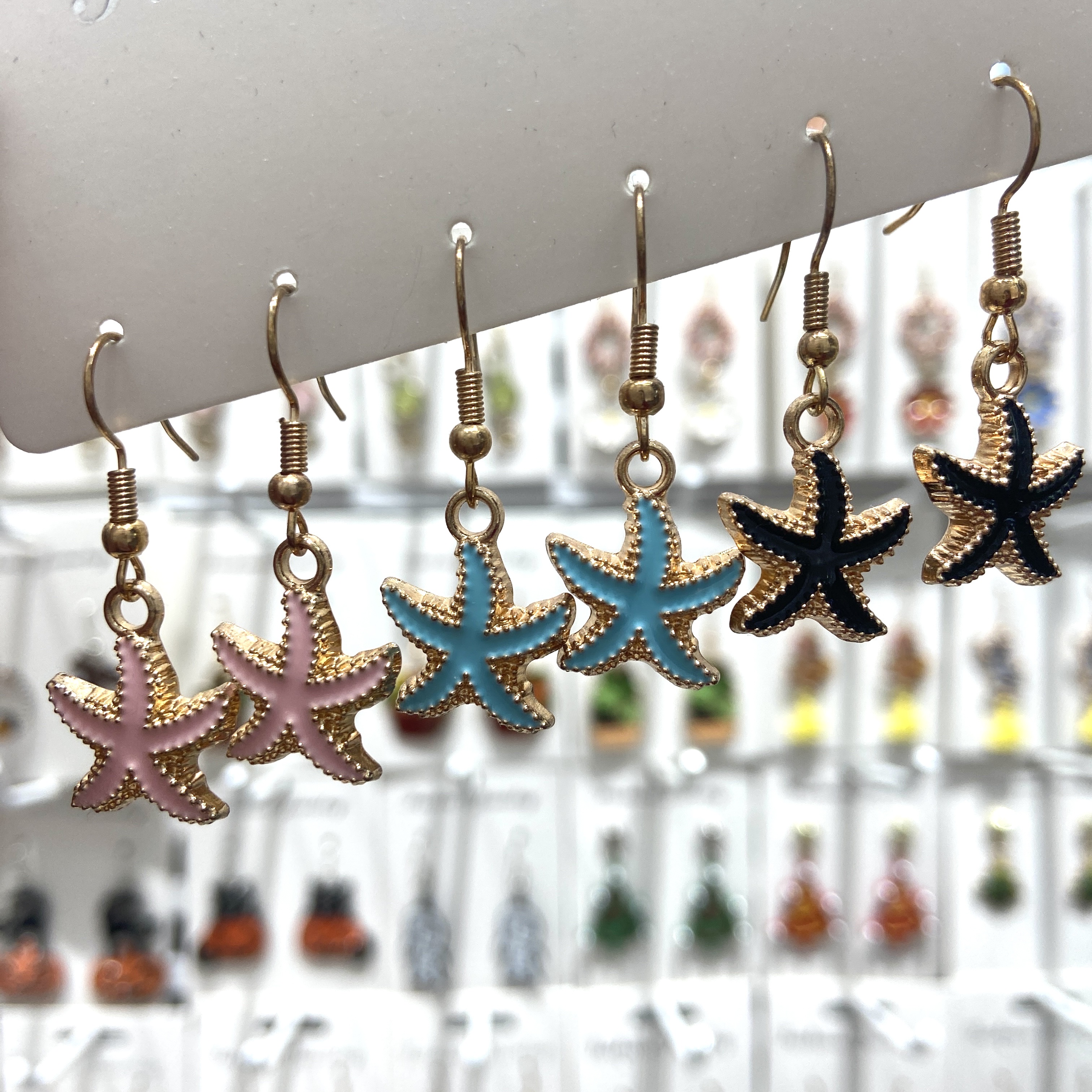 跨境卡通滴油海星合金百搭可爱外贸耳环三对套装女士个性耳饰饰品