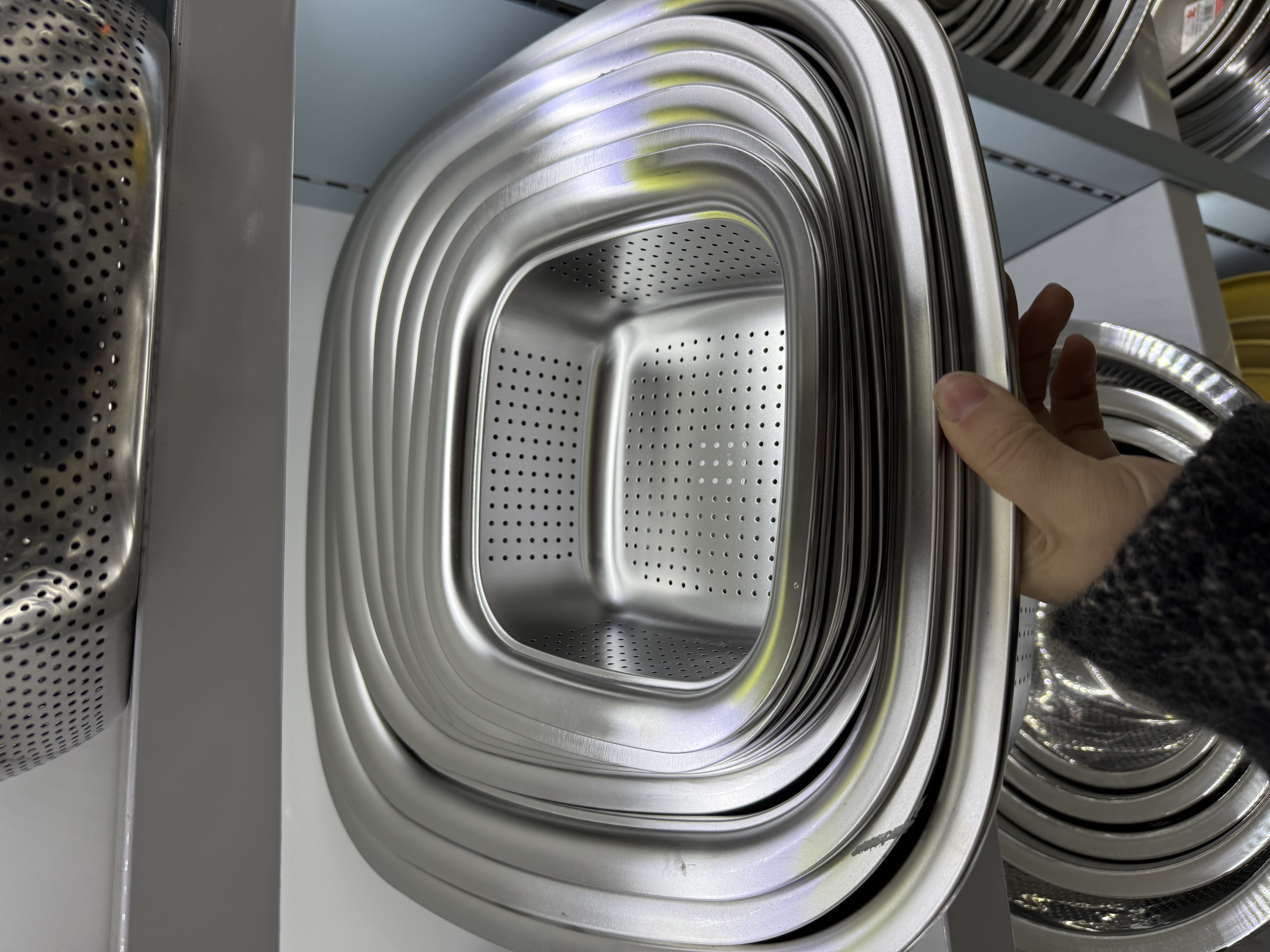 22cm不锈钢水果篮，洗米篮，水果盆，方形米筛