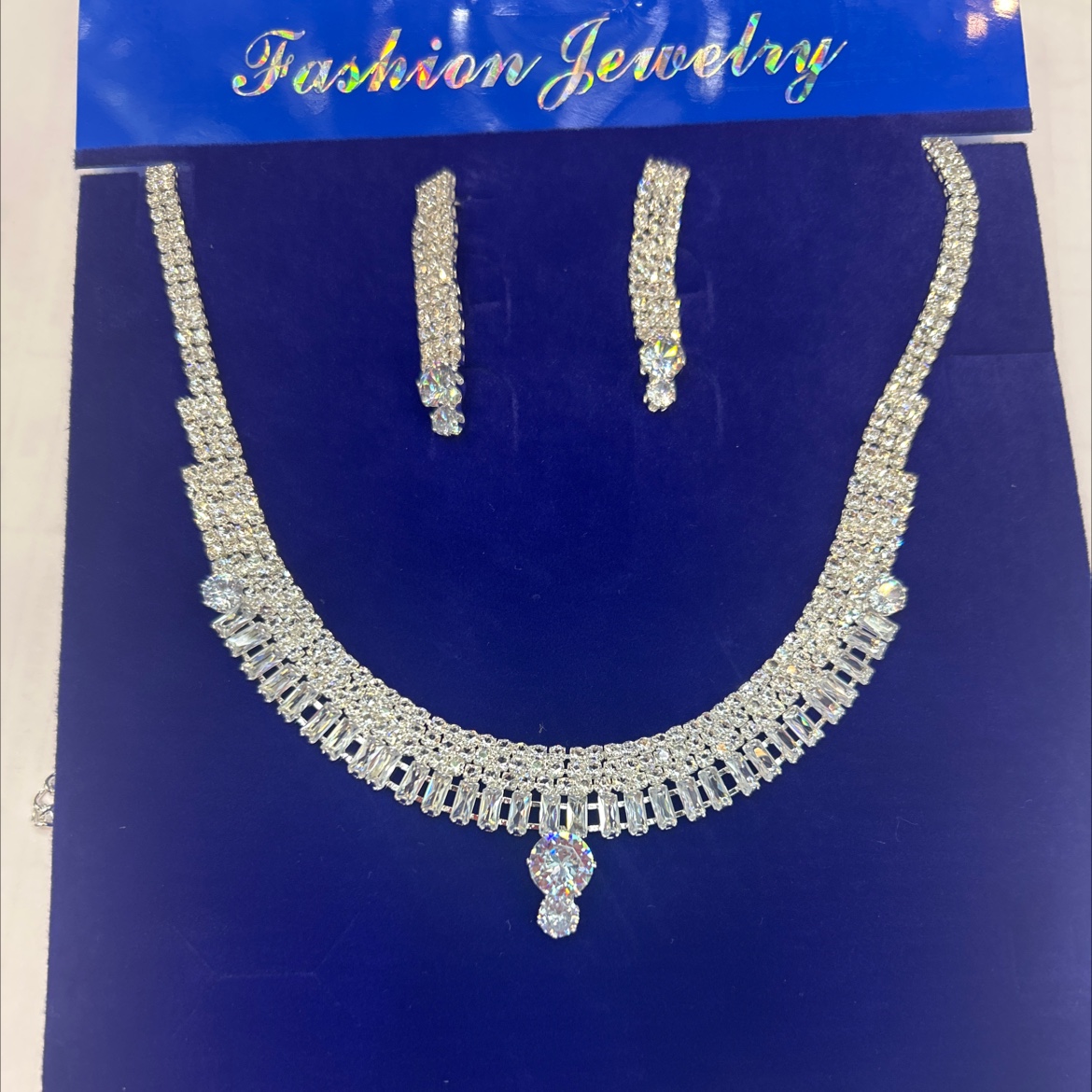 锆石裸钻项链耳环二件套派对🎉婚礼新娘配饰