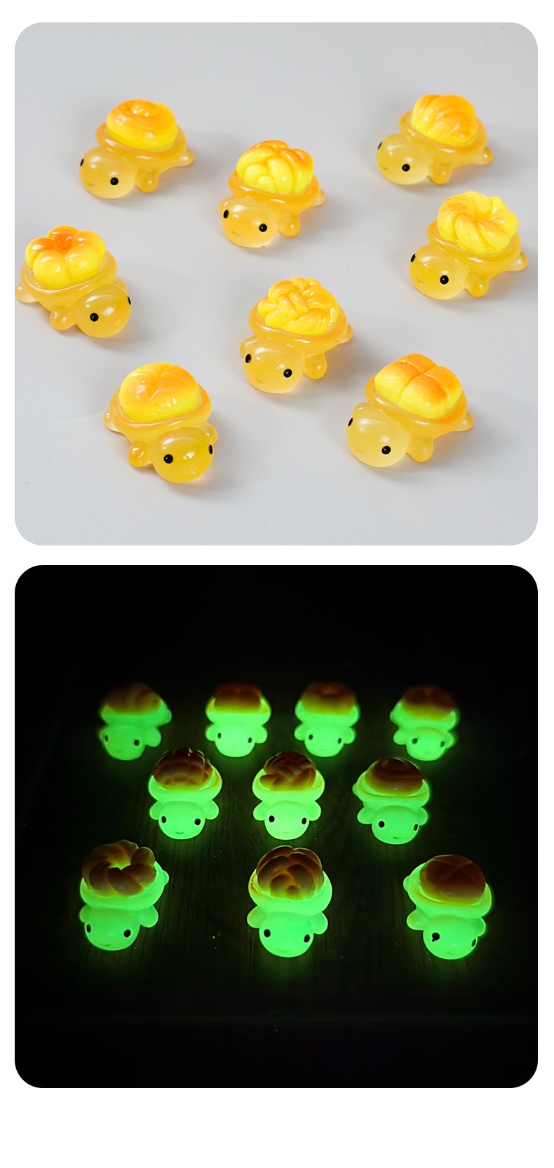 卡通夜光面包造型乌龟公仔 新款面包乌龟微缩diy饰品配件材料批发新款夜光小乌龟玩具树脂玩具白底实物图