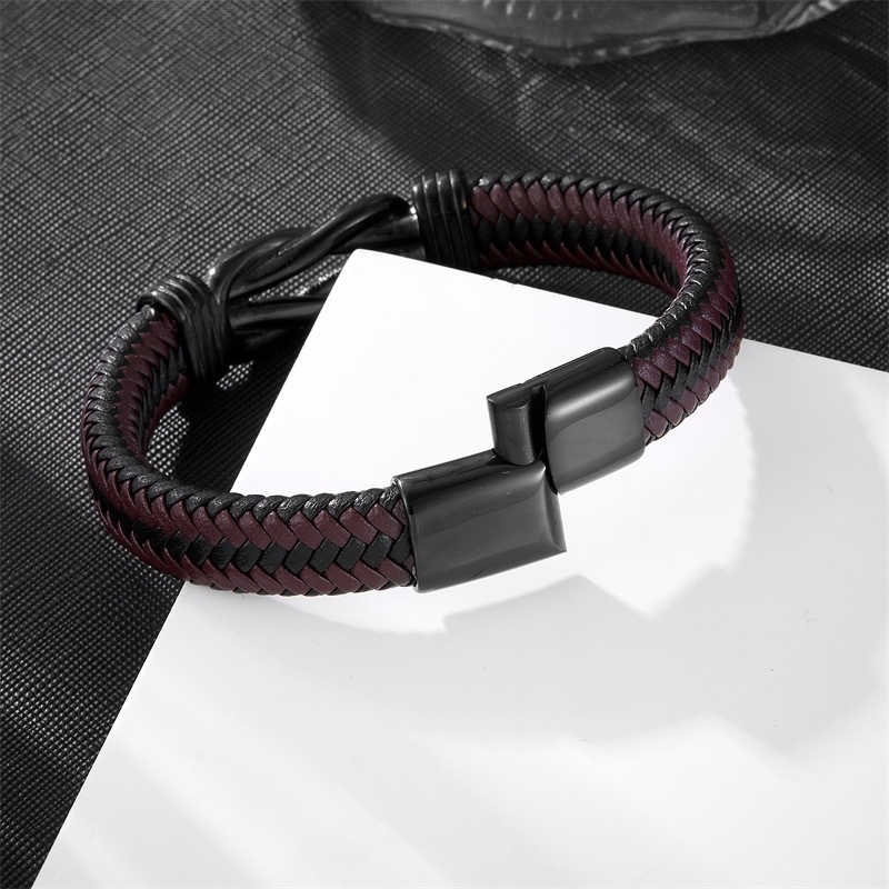 European and American bracelet Simple DIY leather bracelet, cross-border black and brown leather woven retro men's leather bracelet Specification image